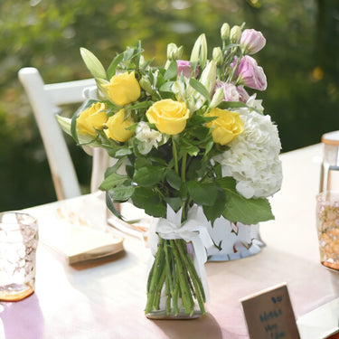 Radiant White Lily, Hydrangea, Lisianthus, Hand-Tied Arrangement, Buy Radiant White Lily Online